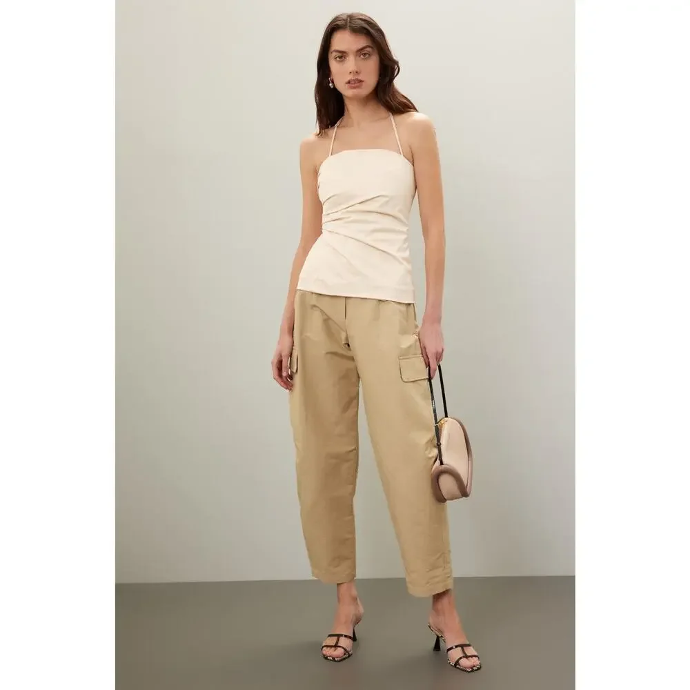 A.L.C. Charlotte Sateen Pleated Cream Sleeveless Halter Tank Top Size 8